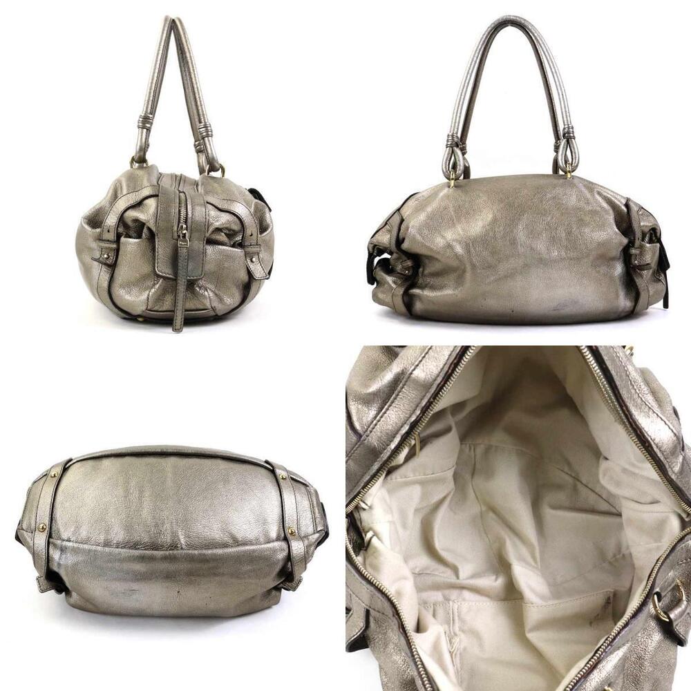 Salvatore Ferragamo gray leather Gancini handbag gold gold Gray Gold